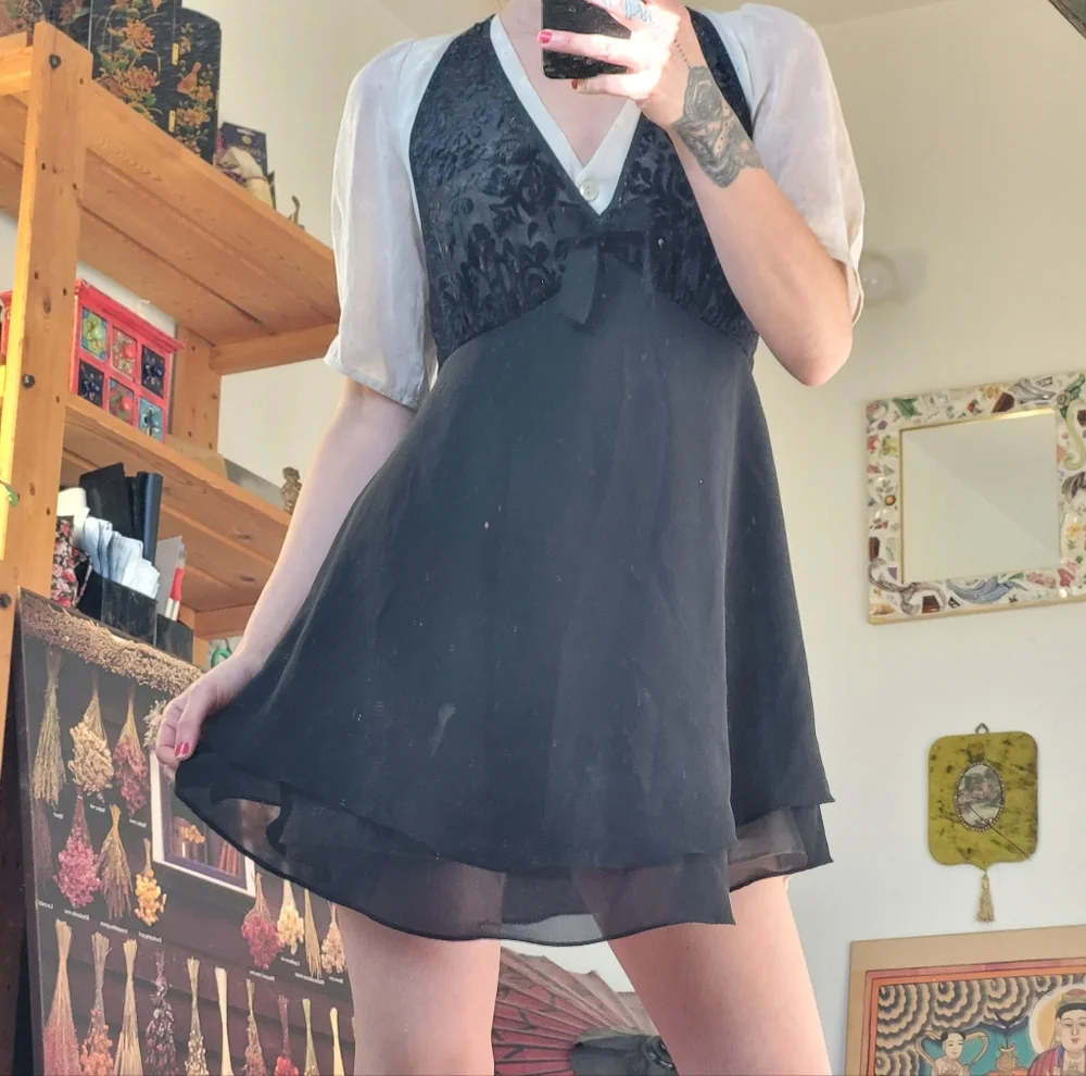 La Senza Vintage Black Sheer Y2K Floral Top Slip Dress - M - Picture 3 of 6